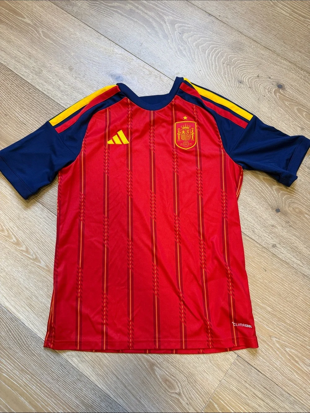adidas Kids Spain Red Soccer Top with Navy & Yellow Accents